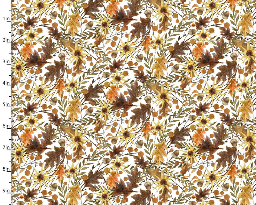 The Pick of the Patch - Harvest Foliage White from 3 Wishes Fabric