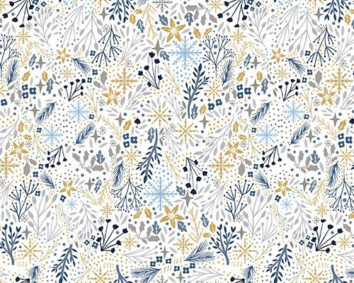 Majestic Winter GLITTER - Packed Foliage by Louise Allen from 3 Wishes Fabric