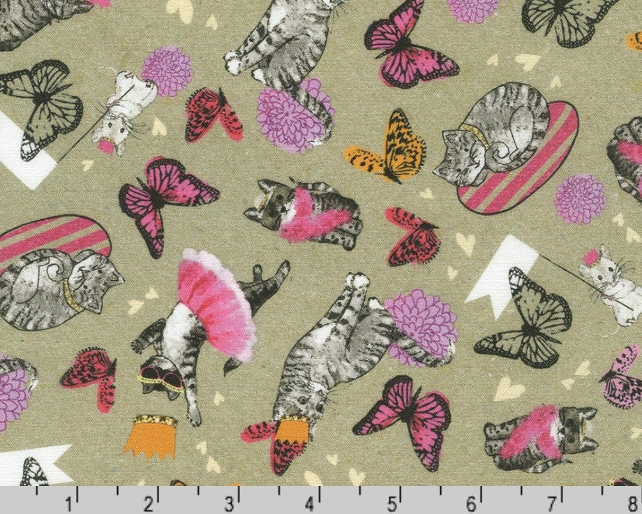 Fancypants - Cats Life Butterflies Natural by World Art Group from Robert Kaufman Fabrics