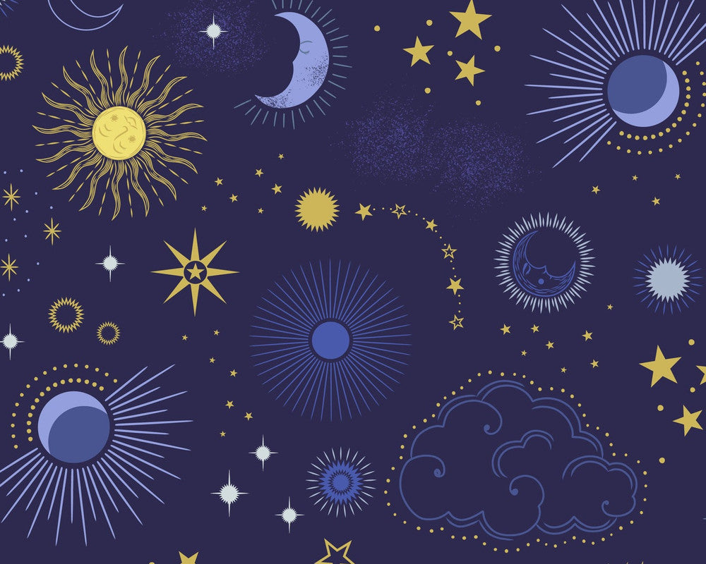 Celestial - Skies Midnight Blue Metallic from Lewis and Irene Fabric