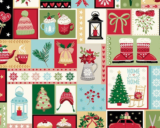 Cosy Christmas - Cosy Montage Multi from Makower UK Fabric