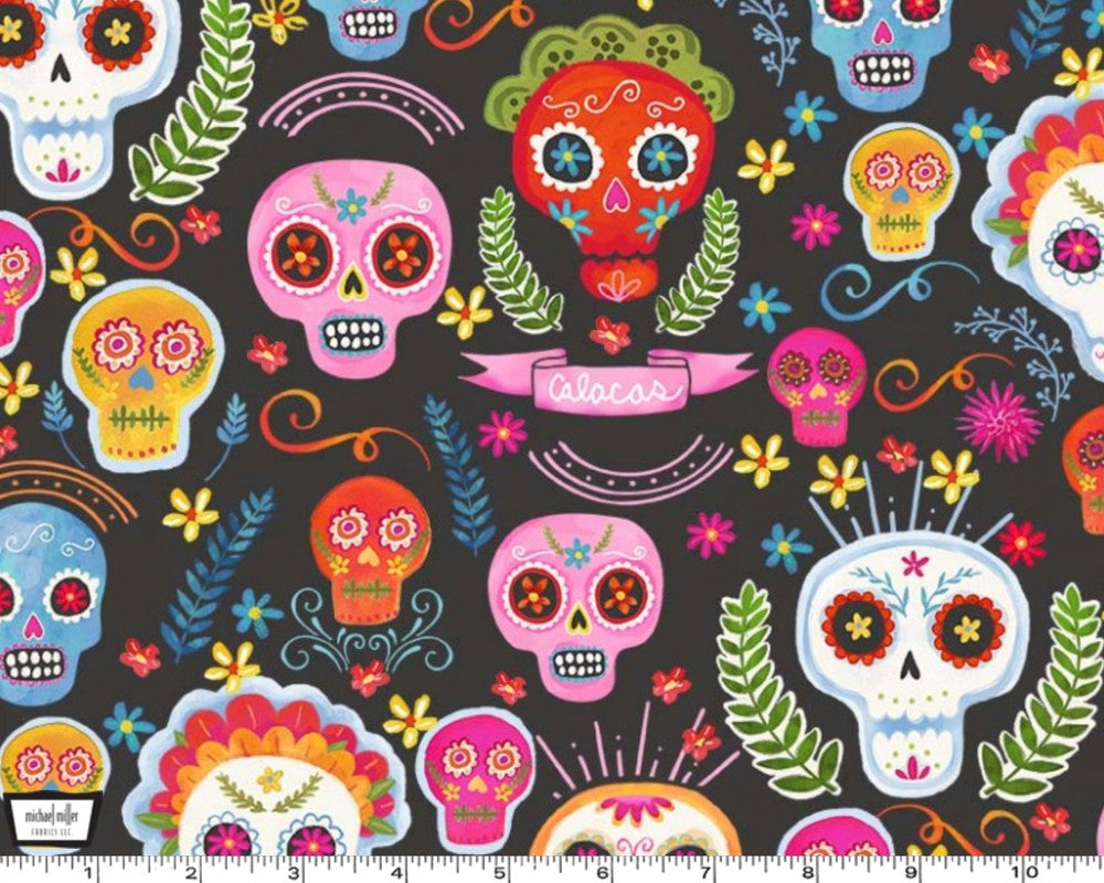 La Vida Loca - Sugar Skulls Charcoal from Michael Miller Fabric