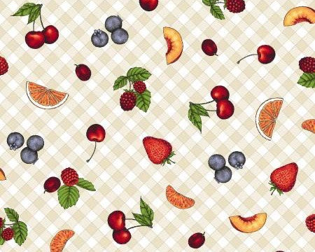Fancy Fruit - Gingham Fruit Cream by Kris Lammers from Maywood Studio Fabric
