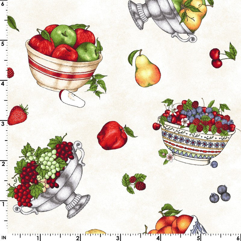 Fancy Fruit - Bowls of Fruit Cream by Kris Lammers from Maywood Studio Fabric