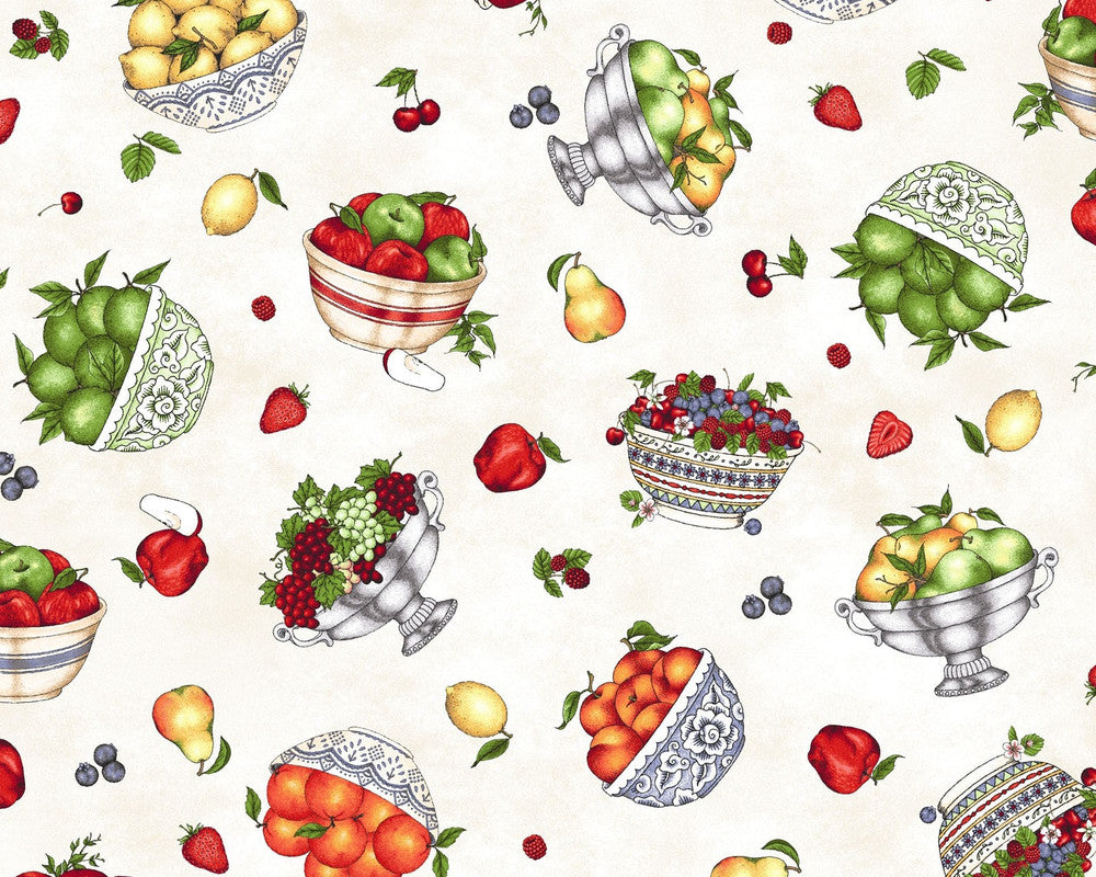 Fancy Fruit - Bowls of Fruit Cream by Kris Lammers from Maywood Studio Fabric