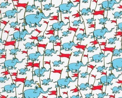 A Little Dr. Seuss - Elephants with Flags Celebrate White from Robert Kaufman Fabrics