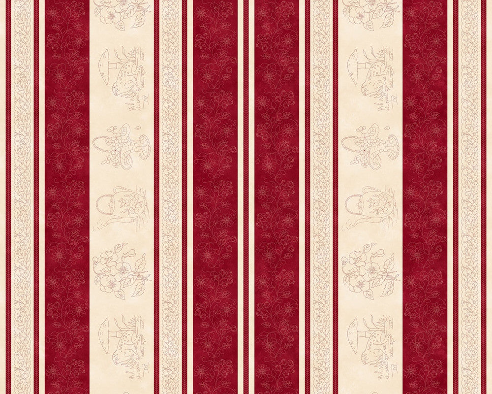 Memories In Redwork - Border Stripe Cream Red from Henry Glass Fabric