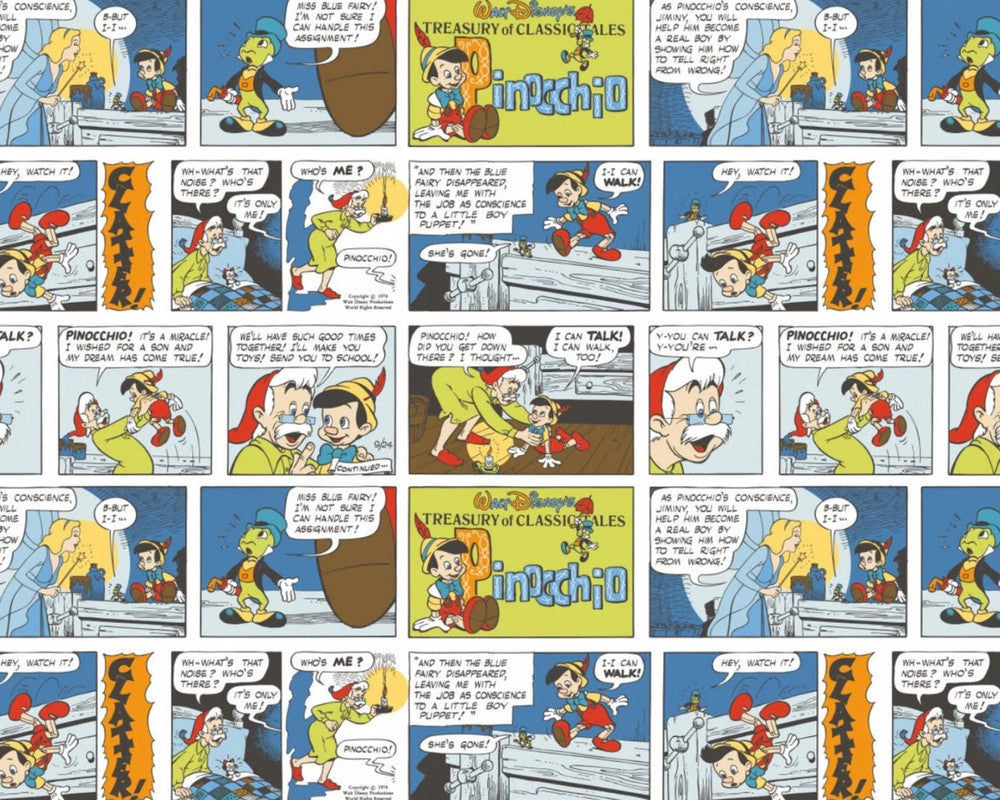 Disney Pinocchio - Comic Stripe from Camelot Fabrics