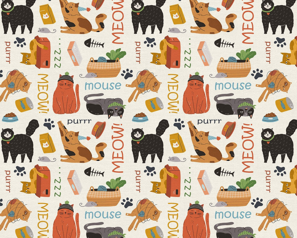Here Kitty Kitty - Meow Cream from Paintbrush Studio Fabrics