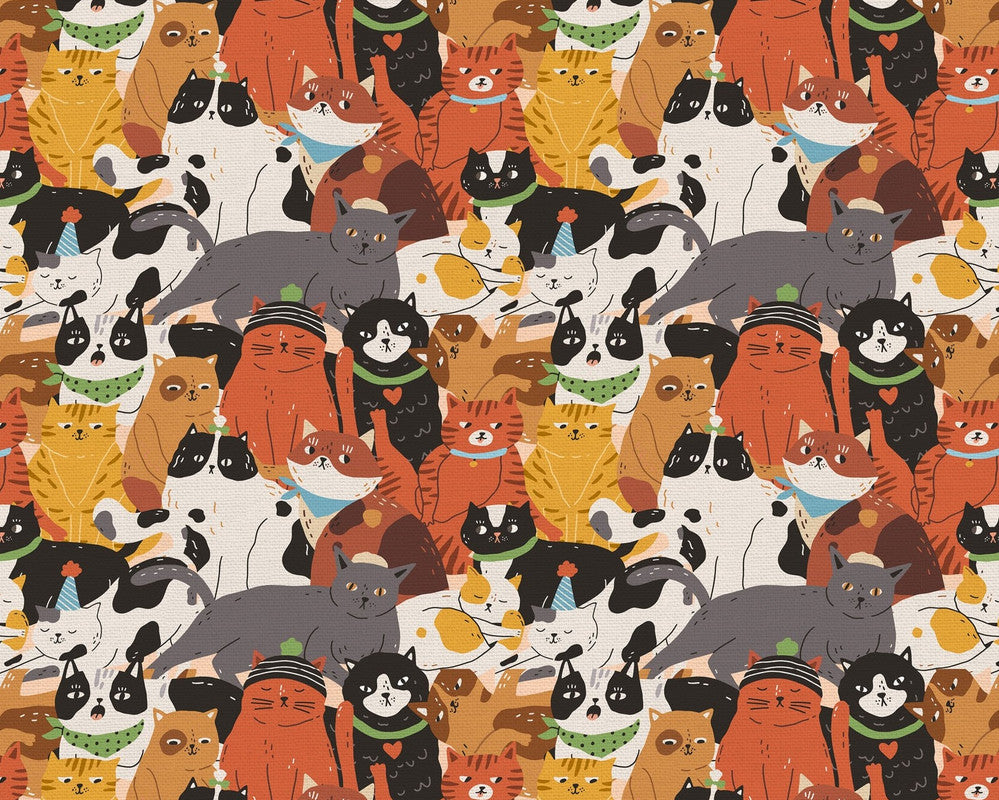 Here Kitty Kitty - Cat Faces Multi from Paintbrush Studio Fabrics