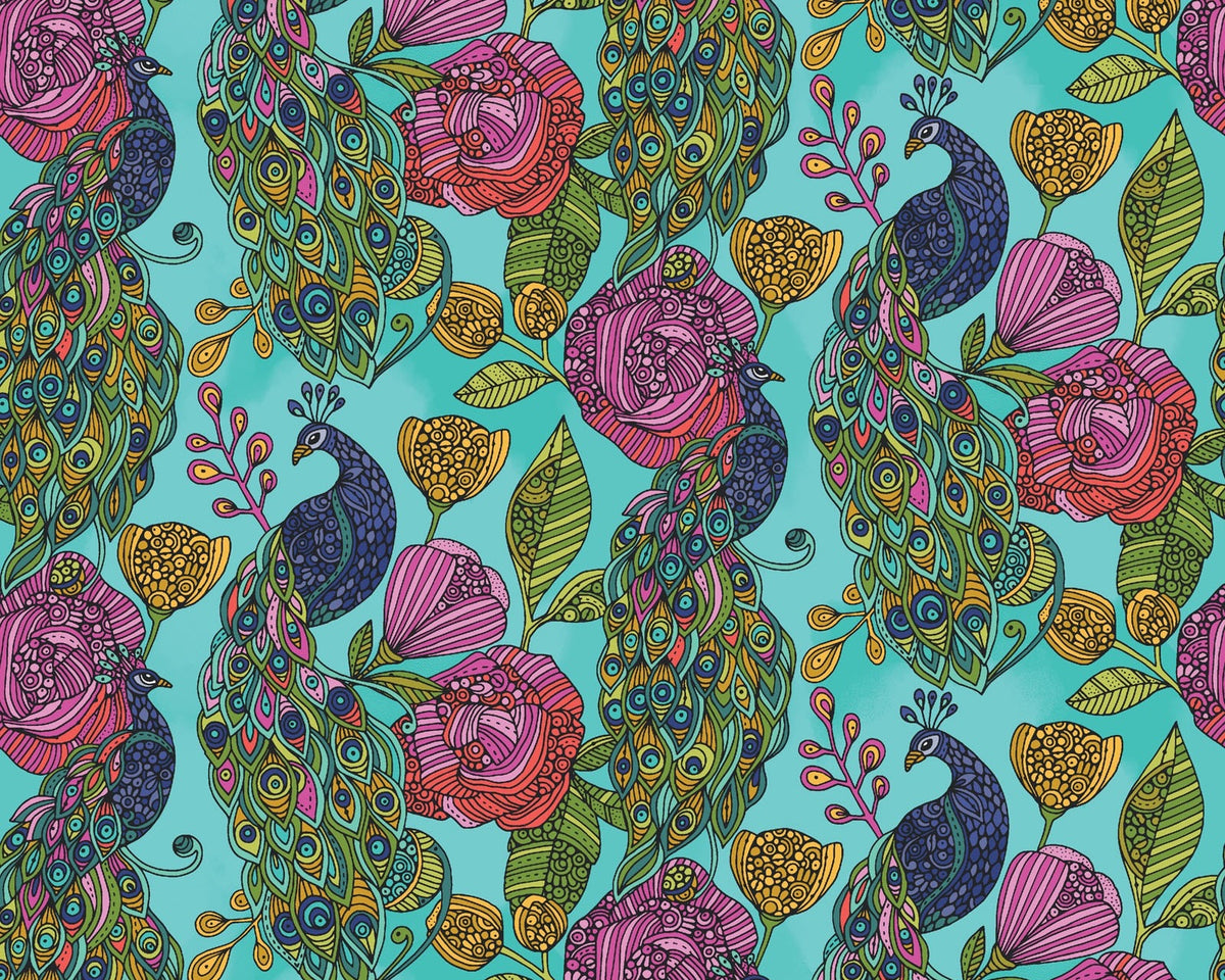 Alluring Peacock - Floral Peacock Aqua Teal from Benartex Fabrics