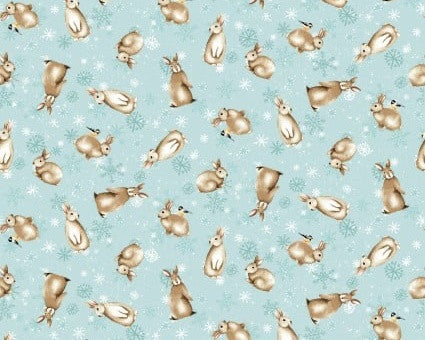 Bundle Up - Tossed Bunnies Blue from Henry Glass Fabric