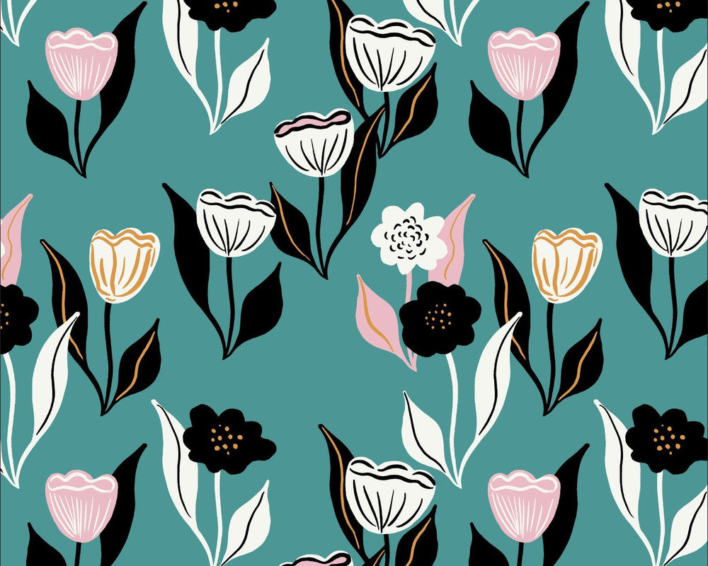Comforts of Home - Happy Flora Teal Green from Cloud9 Fabrics
