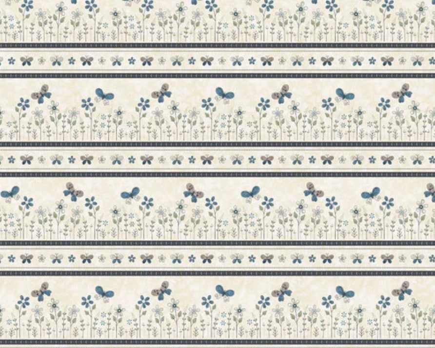 Butterflies and Blooms - Butterflies Blooms Stripe Cream from Henry Glass Fabric