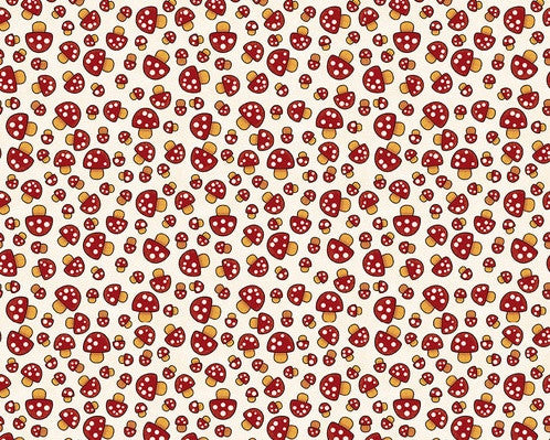 Gnome and Garden - Mushrooms Red Cream from Henry Glass Fabric