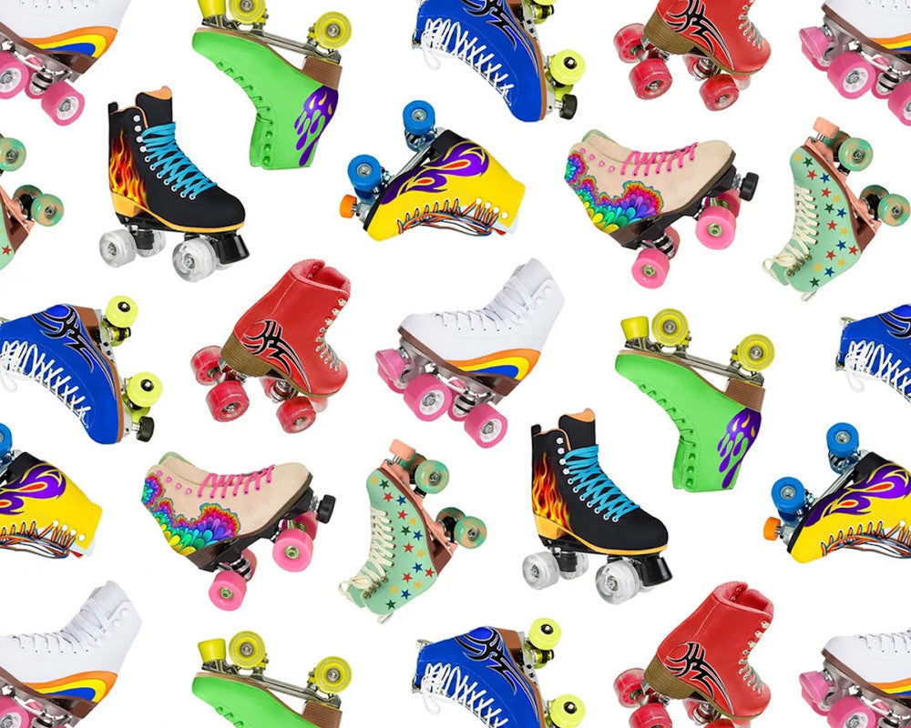 In Motion - Roller Skates White from Elizabeth’s Studio Fabric