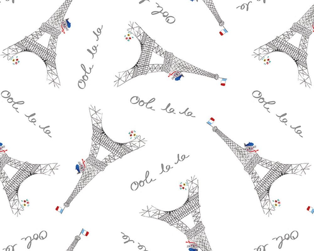 Cats In Paris - Ooh Lala Eiffel Tower by Terry Runyan from Benartex Fabrics