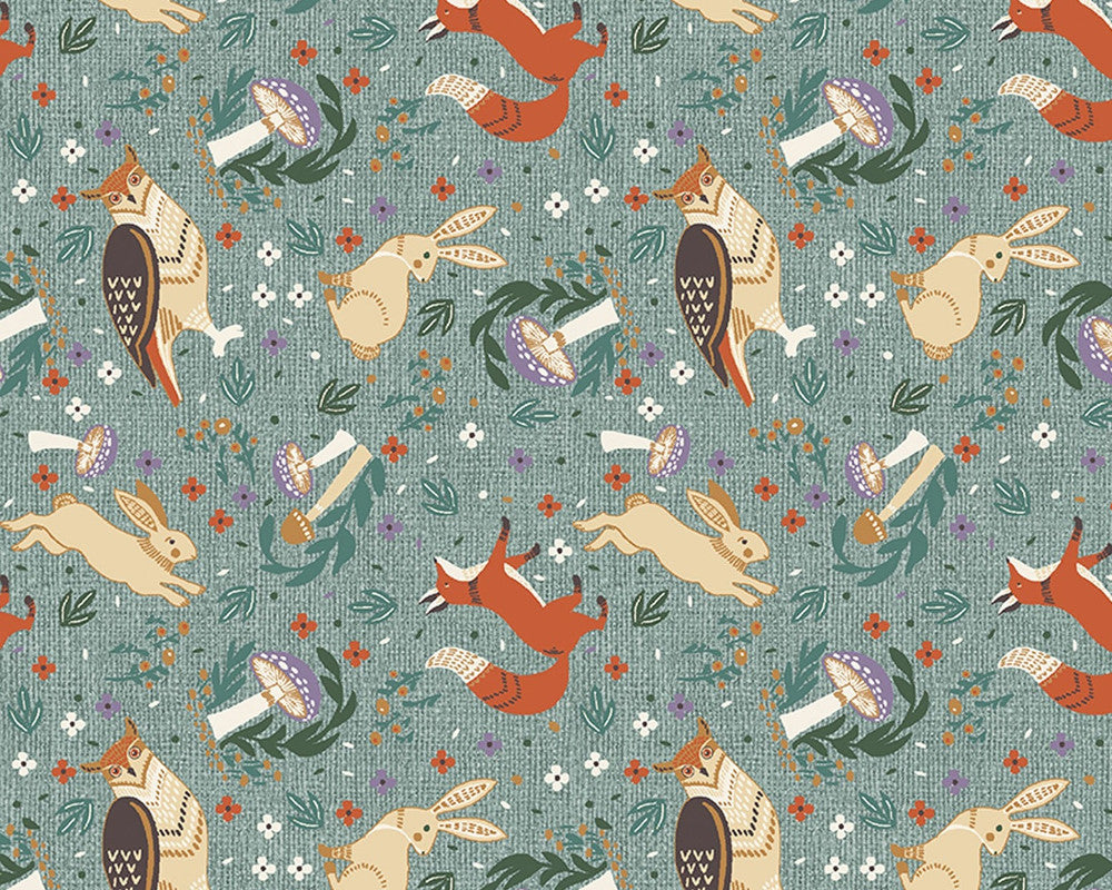 Cottage Core - Woodland Cottage Animals Mushrooms Cream from Benartex Fabrics