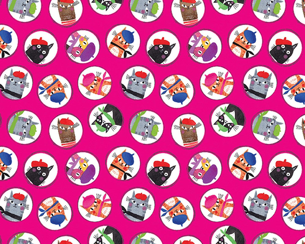 Cats In Paris - Paris Cat Portraits Pink by Terry Runyan from Benartex Fabrics