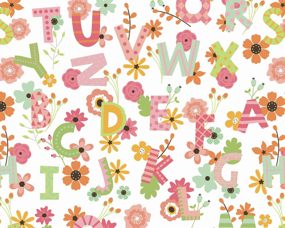 Fantastic FLANNEL - Spring Alphabet Floral White from David Textiles Fabrics