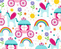 Rainbow and Unicorns Princess Carriage Pink from Michael Miller Fabrics