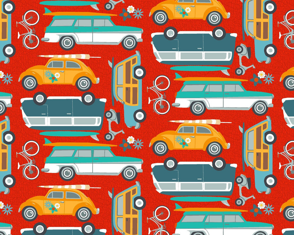 Surf's Up - Cars Red from Henry Glass Fabric