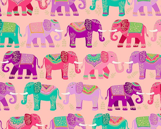 Jaipur - Elephants Pink from Makower UK Fabric
