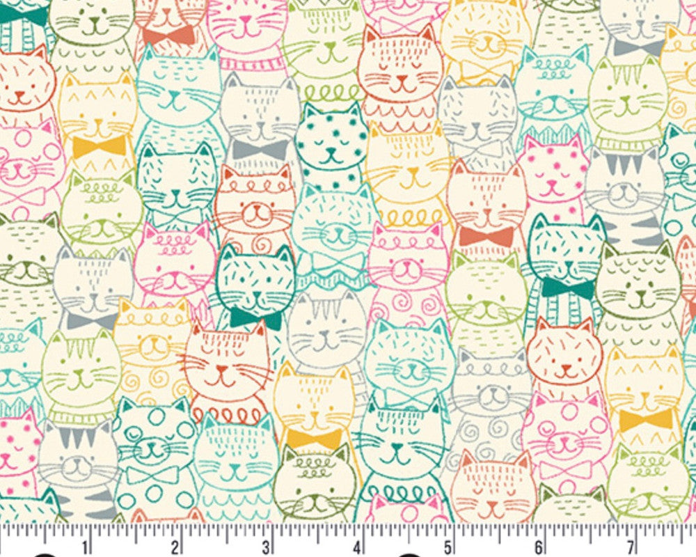 Whiskers - Cat Faces Cream from Makower UK Fabric