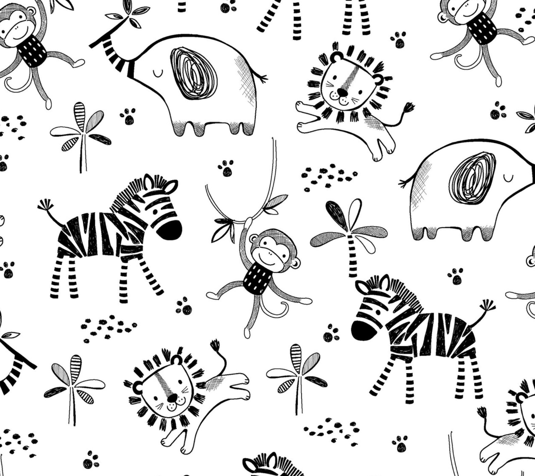 FLANNEL Print - Animals Black White from 3 Wishes Fabric