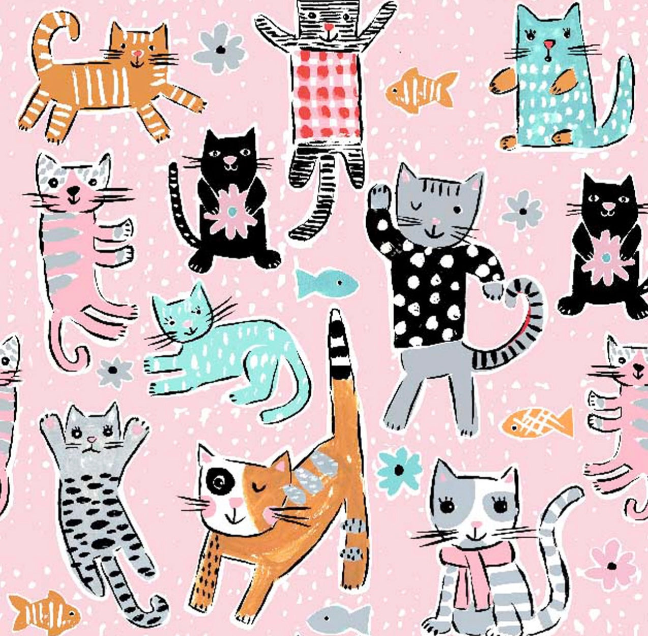Cats - Pink from Springs Creative Fabric