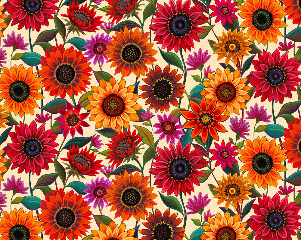 For The Love of Sunflowers - Large Sunflowers Cream by Peggy Davis from Elizabeth’s Studio Fabric