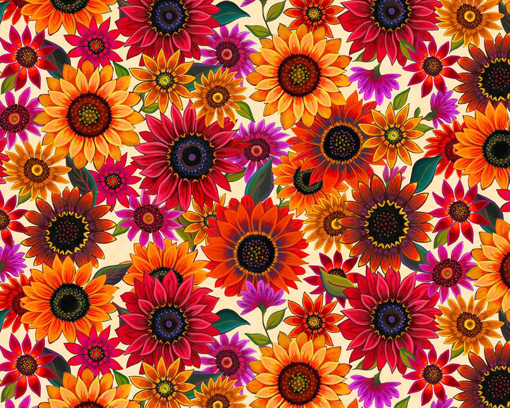 For The Love of Sunflowers - Packed Sunflowers Cream by Peggy Davis from Elizabeth’s Studio Fabric
