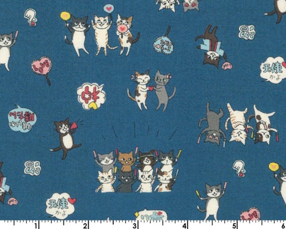 Funny Cats - Cats Having Fun Blue from Kokka Fabrics