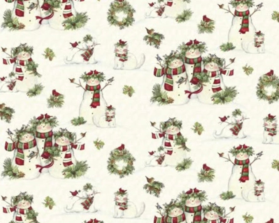 Christmas Snowman Cardinal Dog Cat Scenic from Springs Creative Fabric