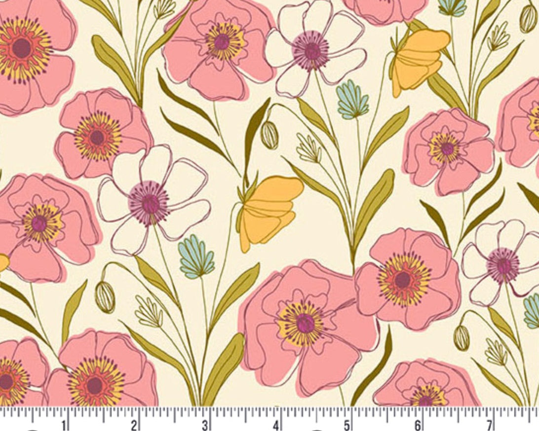 Meadow Walk - Poppies Meadow Cream by Alexandra Bordallo from Andover Fabrics