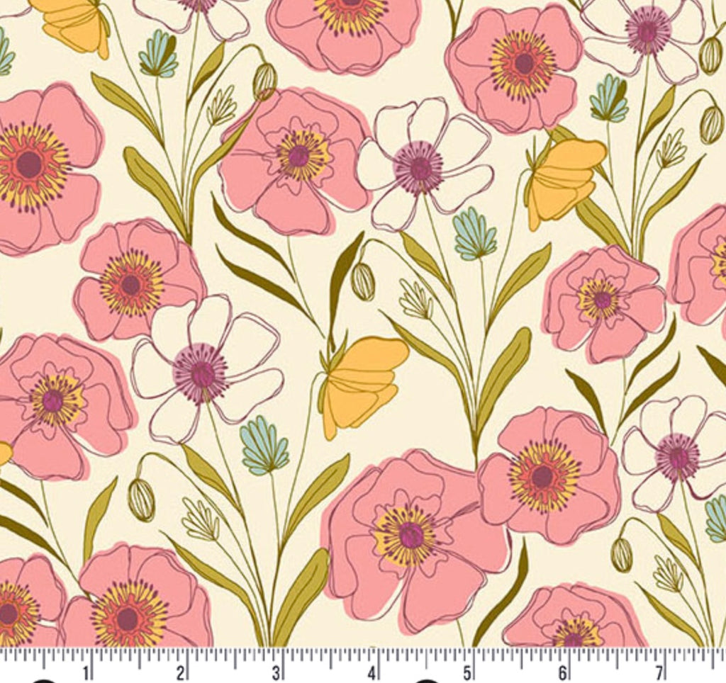 Meadow Walk - Poppies Meadow Cream by Alexandra Bordallo from Andover Fabrics