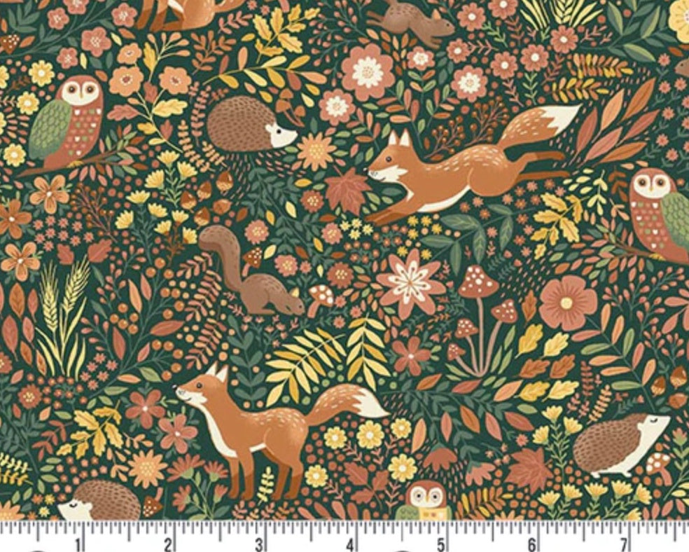 Hello Autumn - Wild Wood Green from Makower UK  Fabric