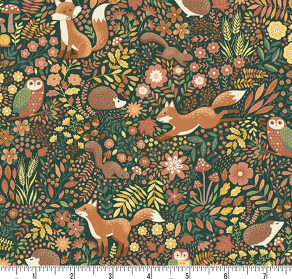 Hello Autumn - Wild Wood Green from Makower UK  Fabric