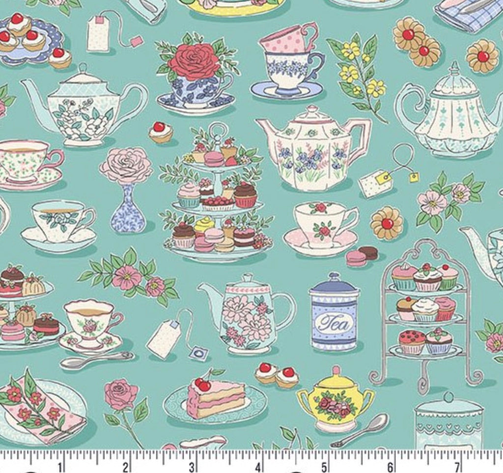 Afternoon Tea - Tea Time Teal from Makower UK  Fabric