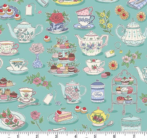 Afternoon Tea - Tea Time Teal from Makower UK  Fabric