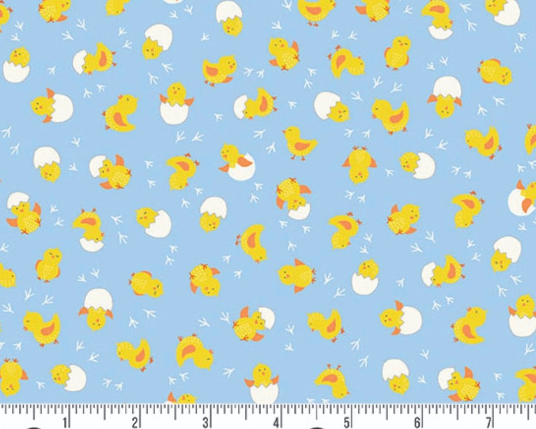 Hello Spring - Cheerful Chicks Blue from Makower UK  Fabric
