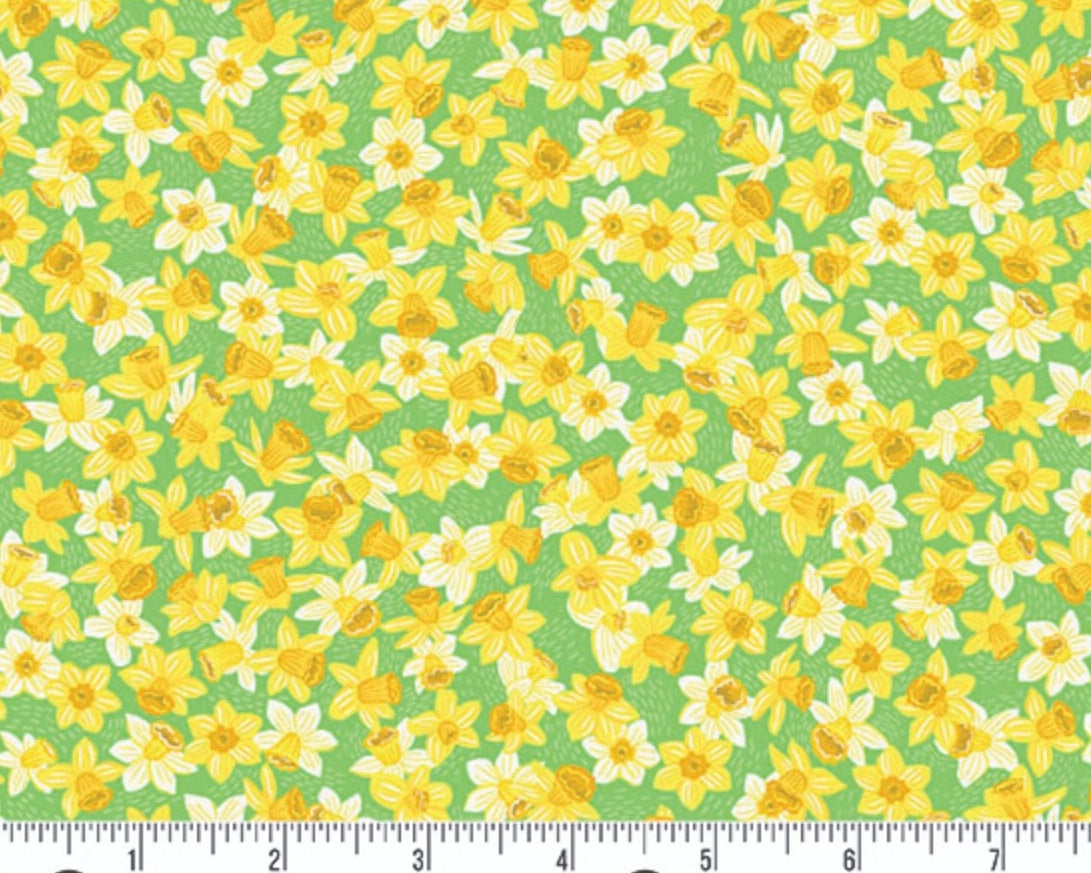 Hello Spring - Daffodil Bloom Green from Makower UK  Fabric