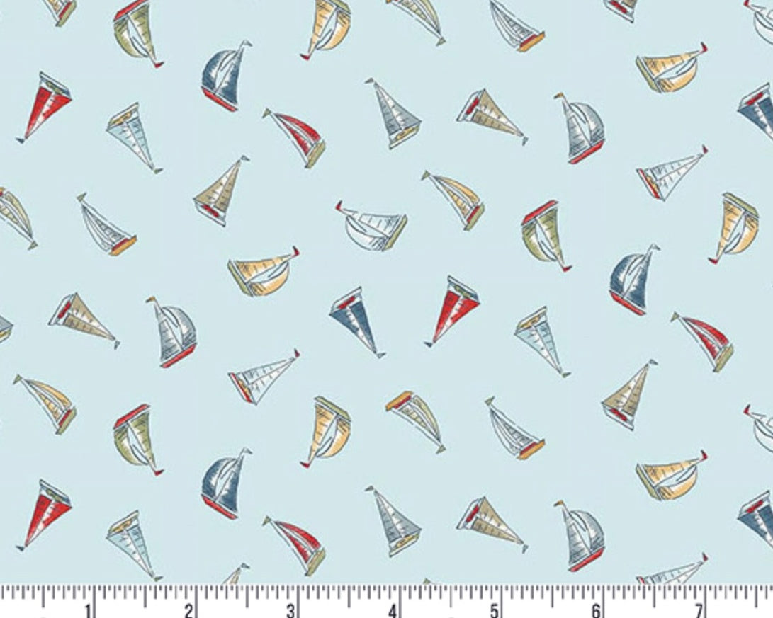 High Tide - Sail Away Sailboats Lt Blue from Makower UK  Fabric