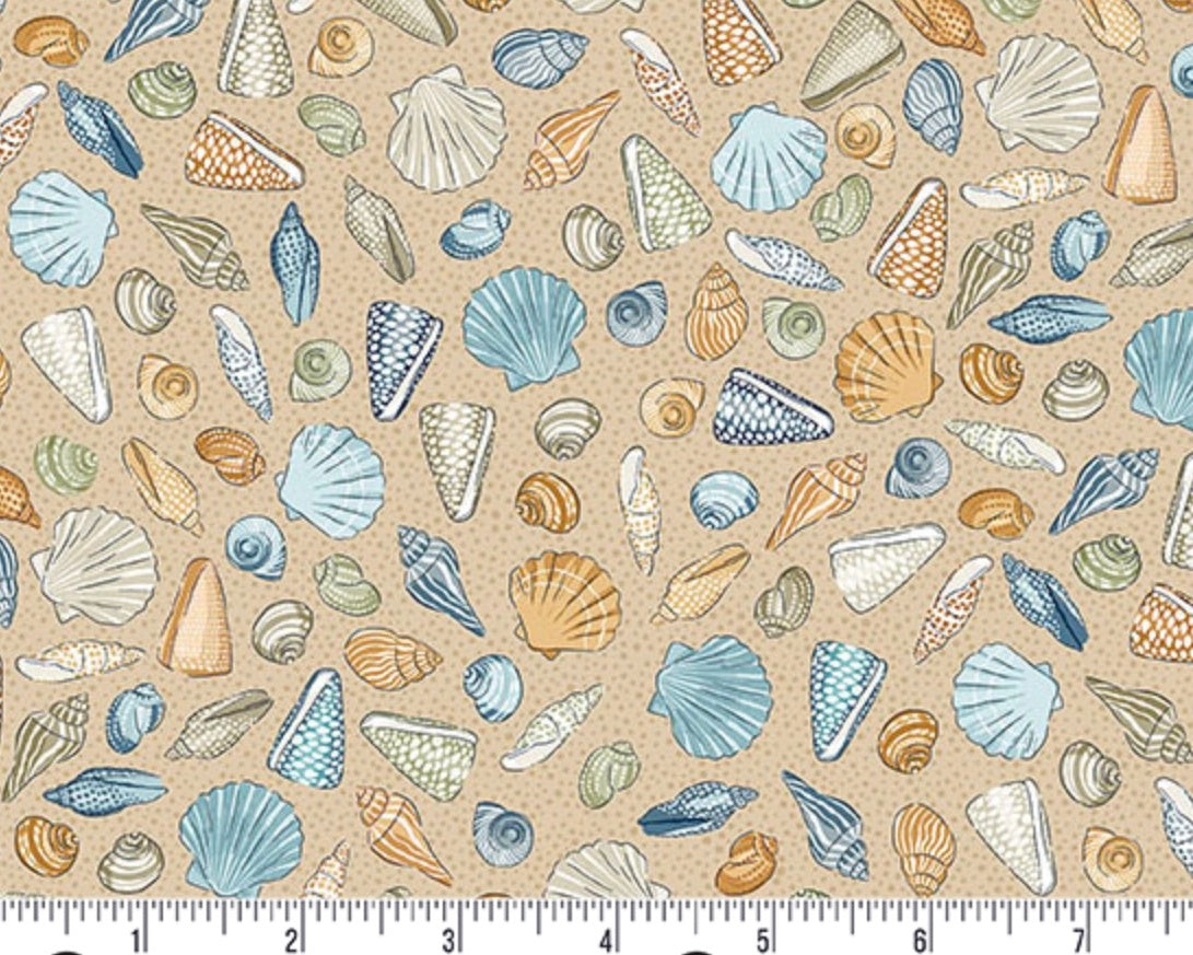 High Tide - Beachcomber Shells Cream from Makower UK  Fabric