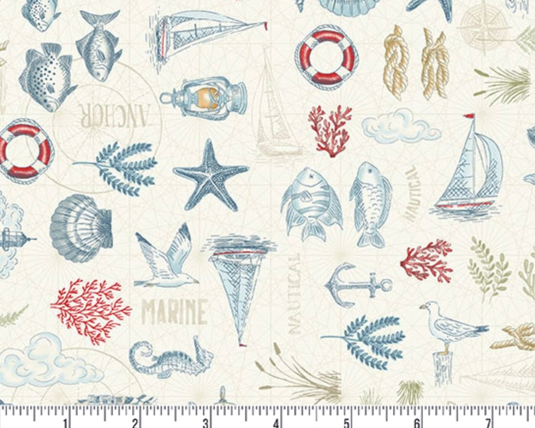 High Tide - Maritime Cream from Makower UK  Fabric