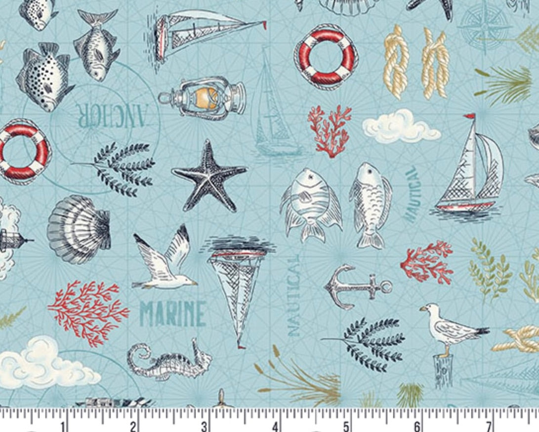 High Tide - Maritime Light Blue from Makower UK  Fabric