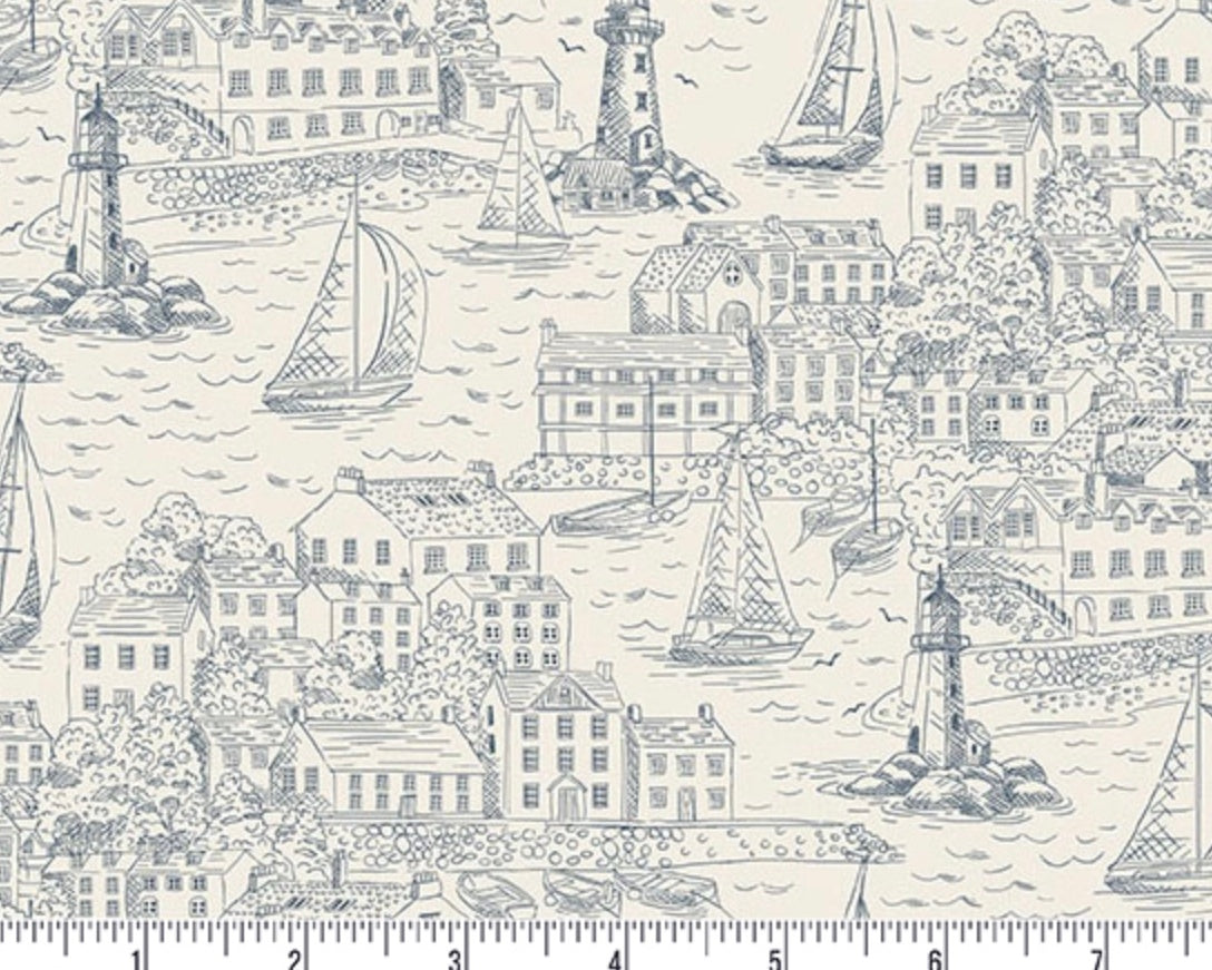 High Tide - Harbour View Cream from Makower UK  Fabric