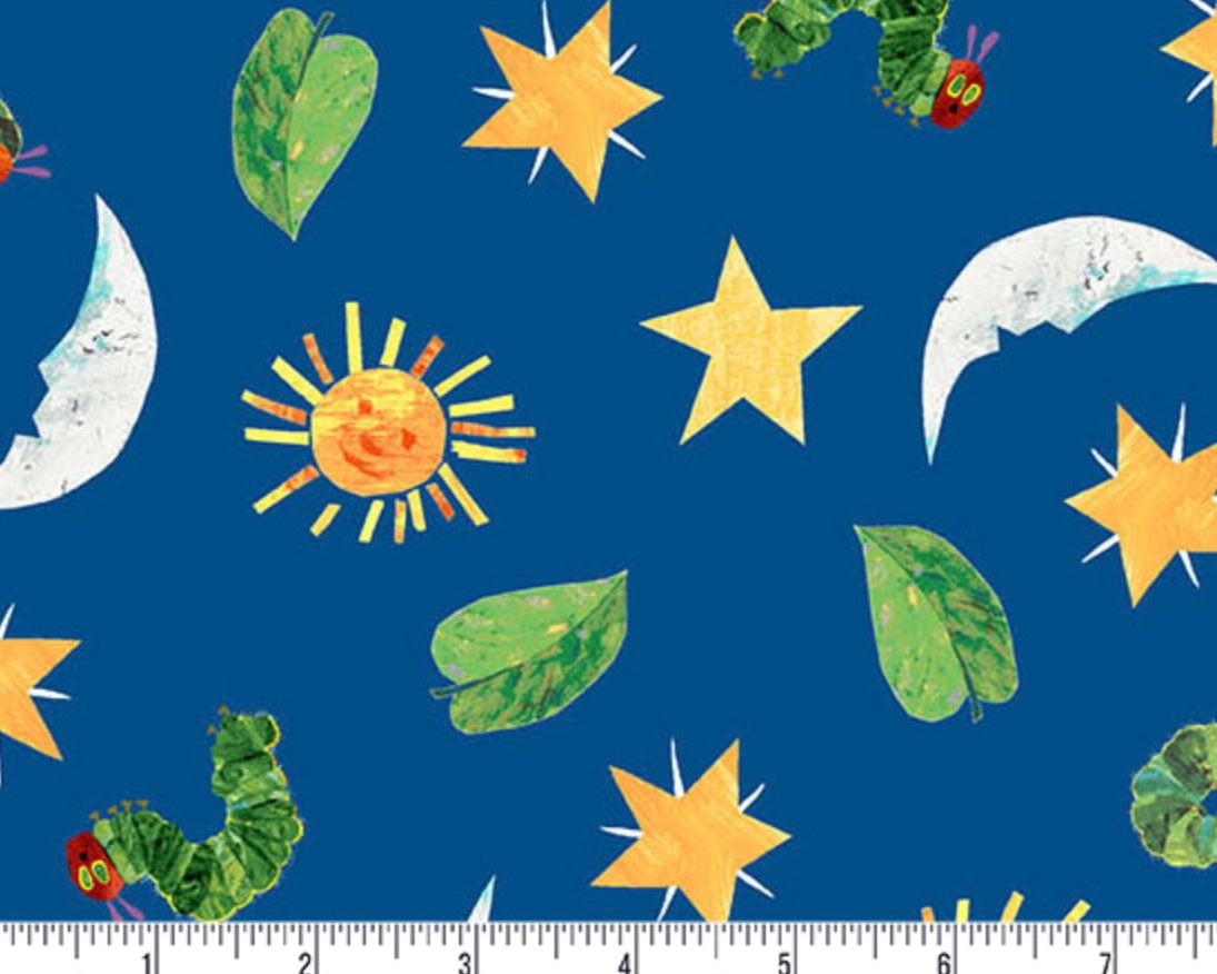 The Very Hungry Caterpillar - Sun Moon Stars Blue from Andover Fabrics