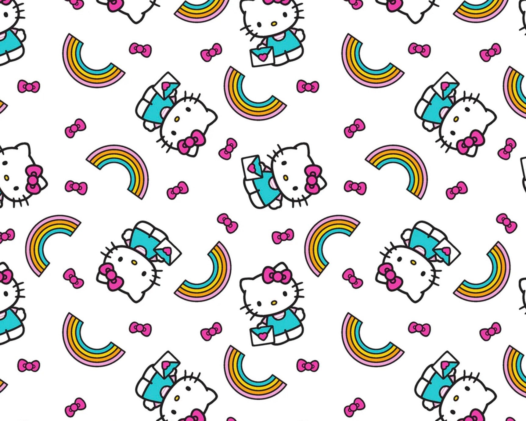 Hello Kitty - Rainbow Kitty Bows White from Springs Creative Fabric