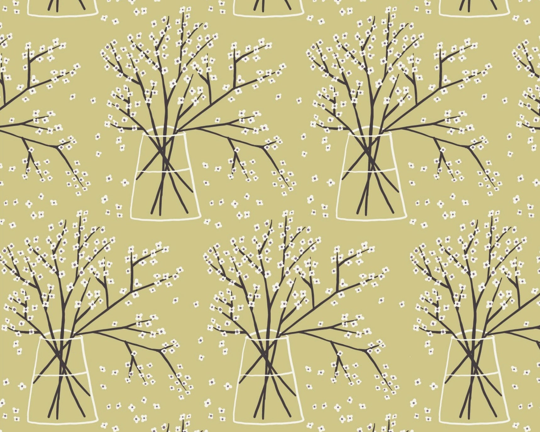Planted - Branches Yellow Green by Betsy Siber from Cloud9 Fabrics